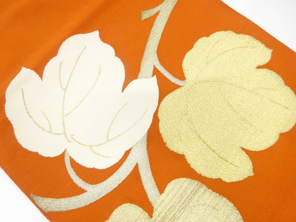 JAPANESE KIMONO / ANTIQUE NAGOYA OBI / SILK / TSUZURE / WOVEN IVY LEAVES